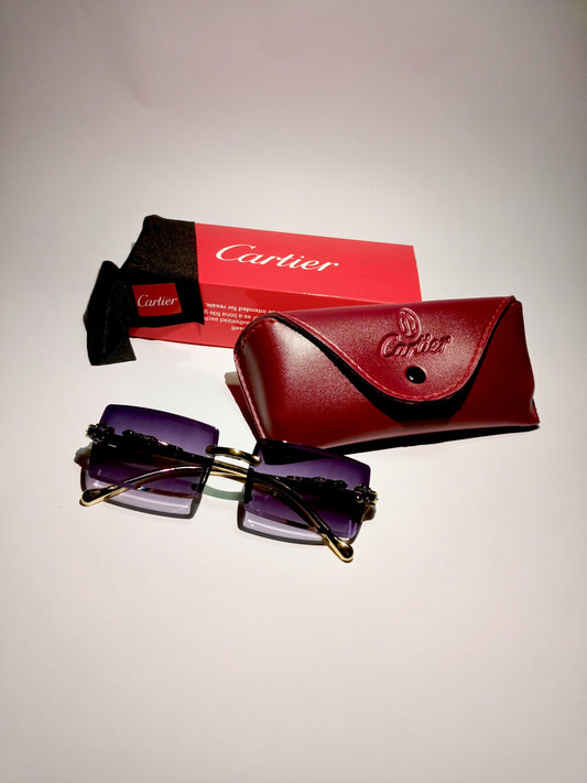 Cartier Luxury Gold-Trimmed Sunglasses – Purple Rimless Fashion Eyewear for Men & Women - OpticZone