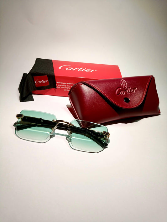 Cartier - R82 - Golden - Rimless - Metal - Wooden Texture - Rectangle - Sunglasses - Eyewear - OpticZone