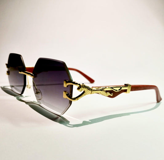Vintage Rimless Polygonal Metal Frame Sunglasses with Leopard DesignTemples -Unisex Outdoor Party Vacation Travel Driving Photo - OpticZone
