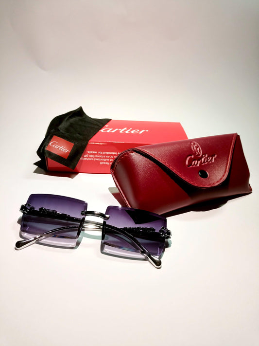 Men’s Rimless Square Hip-Hop Sunglasses – Silver Frame with Purple Tint Lenses - OpticZone